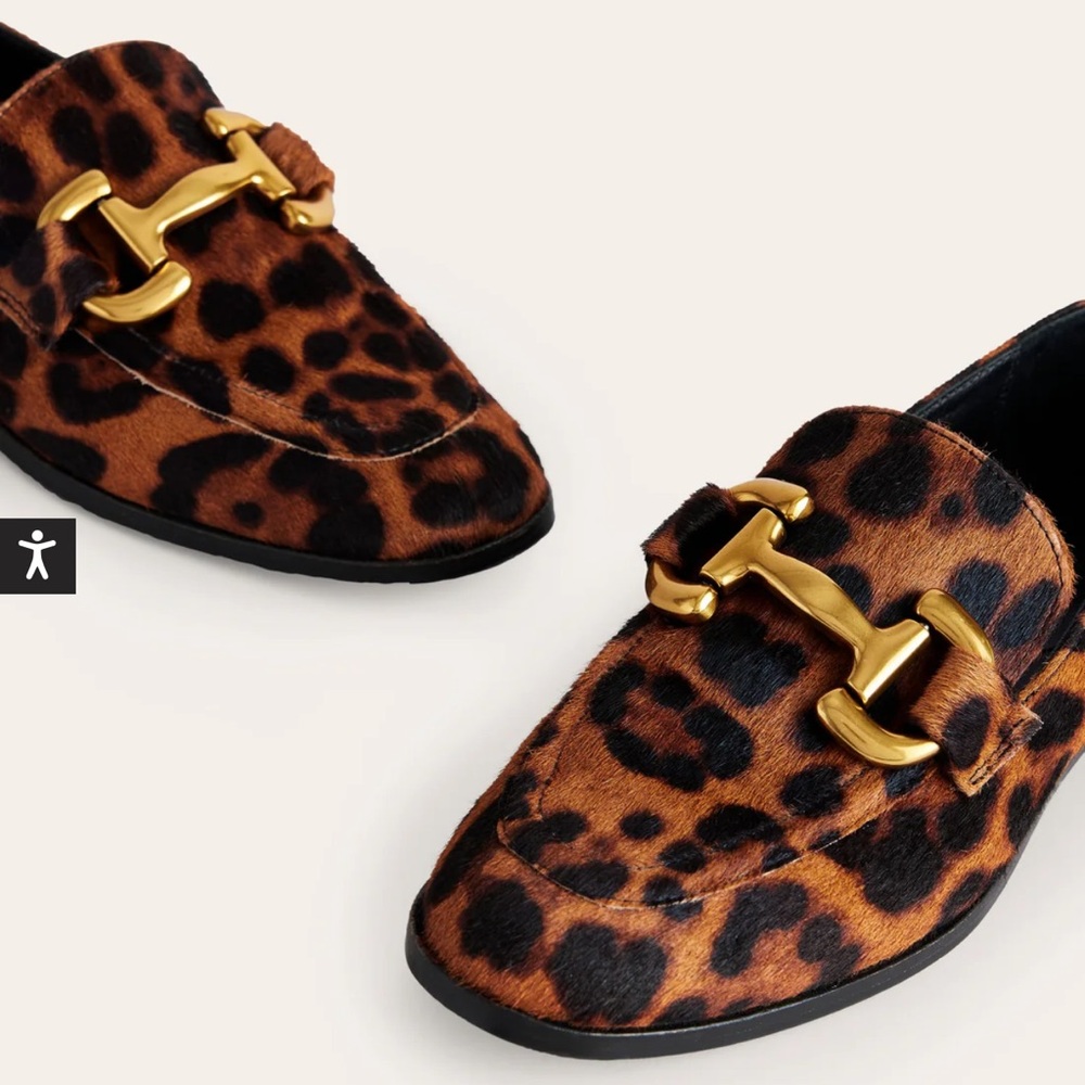 Boden Leopard Print Flats with Gold Detail